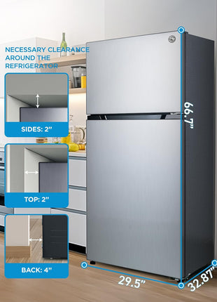 Commercial Cool 20 Cu. Ft. Top Mount Refrigerator with Freezer, 2-Door Refrigerator with Top Freezer and Adjustable Temperature Control, Ice Maker Ready, Energy Star Certified, Stainless Look