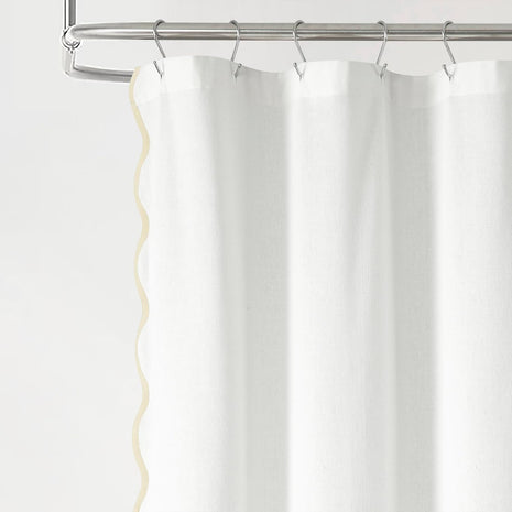 Lush Decor Coastal Chic Scallop Edge Linen-Textured Shower Curtain, Single 72 inch W x 72 inch L, Neutral & White - Scalloped Shower Curtains - Coastal Bathroom Curtain
