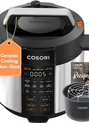 Cosori Pressure Cooker 6QT, 9-in-1, Ceramic Coating Pot, 12 Safety Features | Rice Cooker, Slow Cook, Sous Vide, Saute, Stainless Steel, 1100W, Silver