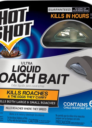 Hot Shot Ultra Liquid Roach Bait 6 Count, Kills In Hours, 1 Pack