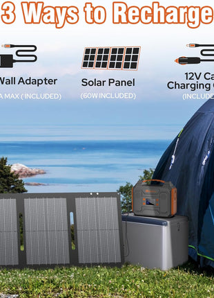 Portable Solar Generator, 300W Portable Power Station with Foldable 60W Solar Panel, 110V Pure Sine Wave 280Wh Lithium Battery Pack with USB DC AC Outlet for Home Use RV Van Outdoor Camping-Orange