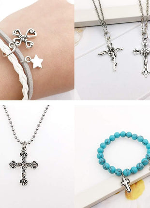 100pcs 13x27mm Silver Small Cross Charms Pendants Beads for Jewelry Making Crafting Findings Accessory for DIY Necklace Bracelet (7916)