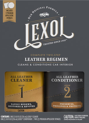 Lexol Leather Conditioner and Cleaner Kit by Lexol, Use on Furniture, Car Interiors, Shoes, Handbags, Includes 2 Application Sponges, Two-Step System, 8 oz Each
