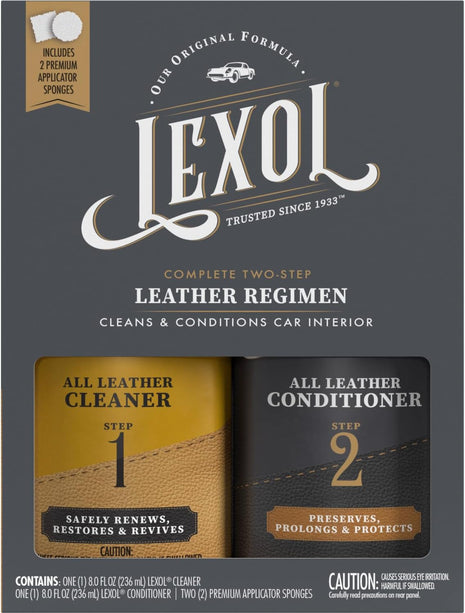 Lexol Leather Conditioner and Cleaner Kit by Lexol, Use on Furniture, Car Interiors, Shoes, Handbags, Includes 2 Application Sponges, Two-Step System, 8 oz Each