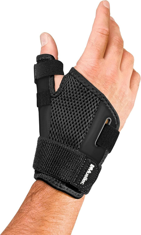 MUELLER Sports Medicine Adjust to Fit Thumb Brace, Spica Splint, Thumb Pain Relief Stabilizer for Men and Women, Ideal for De Quervain's Tenosynovitis, Arthritis, Sprains, Fits Right or Left, Black, One Size