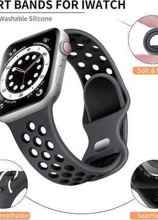 Lerobo Compatible with Apple Watch Band 44mm 45mm Series 10 11 46mm 42mm 49mm Men Women,Soft Silicone Breathable Sport Band Compatible for Apple Watch Ultra SE 3 2 for iWatch Series 9 8 7 6 5 4 3 Black
