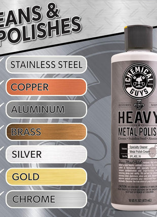 Chemical Guys Heavy Metal Polish Restorer and Protectant - Cleans, Restores & Protects, Aluminum, Stainless Steel, Chrome Polish & More, Safe for Cars, Trucks, Motorcycles, RVs, and Boats - 16 oz