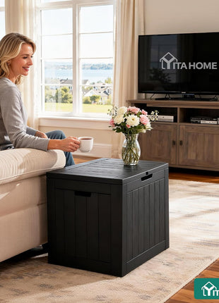 YITAHOME 30 Gallon Deck Box Outdoor Storage Box, Waterproof Resin Package Delivery and Storage Box with Lockable Lid for Patio Furniture Cushions, Pool Accessories, Garden Tools, Black