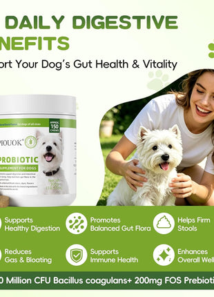 Dog Probiotics + Multivitamin Supplement, 15 in 1 Probiotic Chews for Dogs with Glucosamine Cranberry - 150 Soft Chews, Duck Flavor, Digestive Health, Diarrhea, Allergies, Joint Support, Immune System
