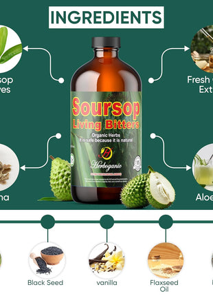 Herboganic Soursop Bitters Liquid | Natural Living Bitters for overall wellness 16 OZ | Soursop Bitters