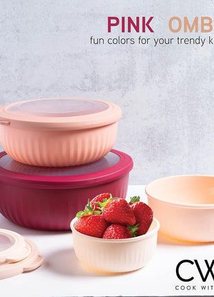 COOK WITH COLOR Prep Bowls with Lids  Wide and Deep Nesting Plastic Small Mixing Bowl Set with Lids, 8 Piece Set   Wide Bowls, Rose