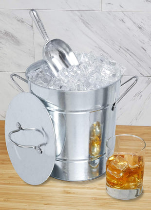 Twine Insulated Ice Bucket with Lid, Scoop & Handles for Beer, Wine, Champagne, Beverages, 1 Gal Galvanized Metal Bucket, Steel Ice Container for BBQs, Indoor & Outdoor Party Supplies, Bar Accessories