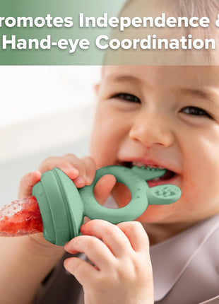 Haakaa Baby Fruit Food Feeder & Mini Freezer Nibble Tray Combo, Breastmilk Popsicle Molds for Cooling Relief, BPA Free Silicone Feeder for Safe Infant Self Feeding, 4 Month+ (Pea Green)
