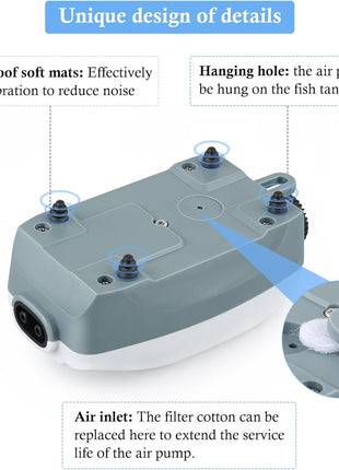 HITOP Dual Outlet Aquarium Electric Air Pump, Whisper Adjustable Fish Tank Aerator, Quiet Oxygen Pump with Accessories for 20 to 100 Gallon