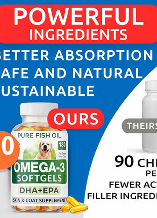 Allergy Relief + Omega 3 Bundle - Anti-Itch Skin + Skin & Coat Support - Omega 3 Fish Oil + EPA & DHA Fatty Acids - Itching & Paw Licking + Joint Health - 180 Chews + 180 ct Softgels - Made in USA