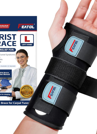 FEATOL Wrist Brace Hand Brace, Carpal Tunnel Wrist Splint Night Support for Women Men, Pain Relief Support  Tendonitis, Arthritis, Sprain, Right Hand, Small/Medium