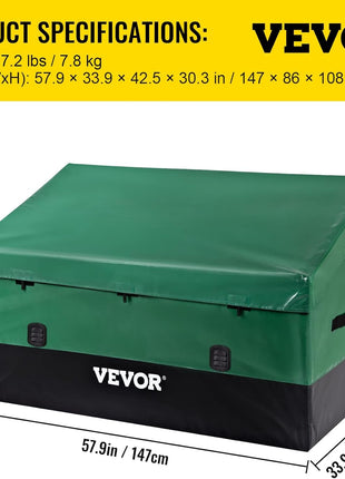 VEVOR Outdoor Storage Box, 230 Gallon Waterproof PE Tarpaulin Deck Box w/Galvanized Frame, All-Weather Protection & Portable, for Camping, Garden, Poolside, and Yard, Black & Green
