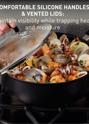 T-Fal Ultimate Hard Anodized Nonstick Fry Pan With Lid 12 Inch, Oven Broiler Safe 400F, Lid Safe 350F, Cookware, Pots and Pans, Kitchen Frying Pans, Skillets, Home, Dishwasher Safe, Onyx