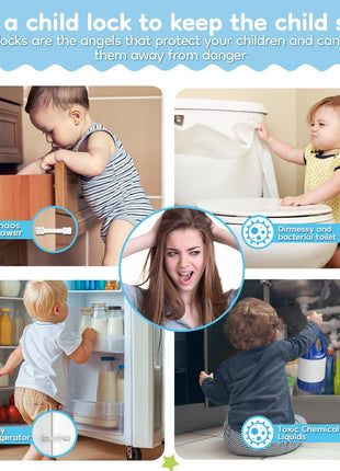 8-Pack Cabinet Locks Baby Proofing - Syican Child Proof Drawer Locks, Multi-Purpose for Drawers, Fridge, Toilet Seat, Trash Can, Ideal Stocking Stuffers, White