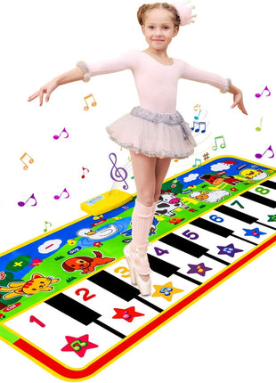 Floor Piano Mat,Musical Toys for Toddlers 1-3 Piano Keyboard Music Play Mat | 53'' x 23'' Piano Mat for Kids Dance Touch Mat, Electronic Piano Keyboard 8 Animal Sounds, Gifts for 3 4 5 Year Old Girls
