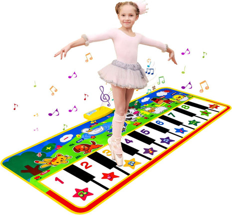 Floor Piano Mat,Musical Toys for Toddlers 1-3 Piano Keyboard Music Play Mat | 53'' x 23'' Piano Mat for Kids Dance Touch Mat, Electronic Piano Keyboard 8 Animal Sounds, Gifts for 3 4 5 Year Old Girls