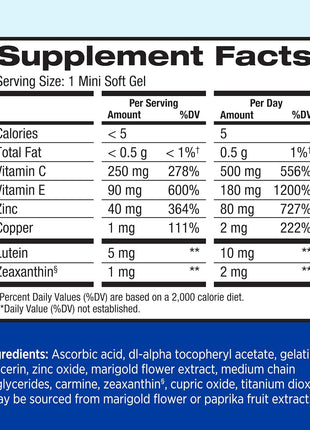PreserVision AREDS 2 Eye Vitamins, #1 Eye Doctor Recommended Brand, Lutein and Zeaxanthin Supplement with Vitamin C, Vitamin E, Zinc, and Copper, 120 Softgels (Minigels)