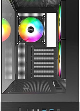 MONTECH XR Panoramic High Airflow ATX PC Case, 3 ARGB PWM Fans, Black | 420mm GPU Support, 360mm Radiator, Dual Tempered Glass, USB-C, Reverse Blade Fans, Magnetic Dust Filters, Up to 9 Fans