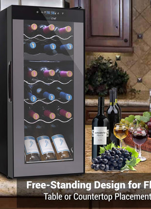 NutriChef PKCWCDS188 Freestanding Wine Fridge, 18 Bottle Dual Zone Beverage Cooler for Home & Office, 32x13x19 inches, Adjustable Temp 41-64F, Black