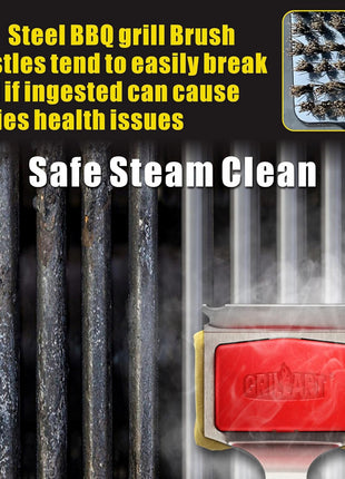 GRILLART Grill Brush Bristle Free. SteamWizards BBQ Replaceable Cleaning Head, Unique Seamless-Fit Scraper Tool for Cast Iron/Stainless-Steel Grates, Safe Barbecue Grill Cleaner-Red
