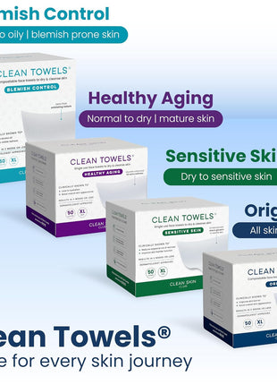 Clean Skin Club Clean Towels XLｮ, 100% USDA Biobased Face Towel, Disposable Face Towelette, Eczema Association Accepted, Makeup Remover Dry Wipes, Ultra Soft, 1 Pack, 50 Ct