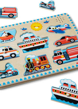 Melissa & Doug Vehicles Sound Puzzle - Wooden Peg Puzzle with Light-Activated Sound Effects (8 pcs) Puzzles for Toddlers, Wooden Puzzles for Kids Ages 2+ (Pack of 12)