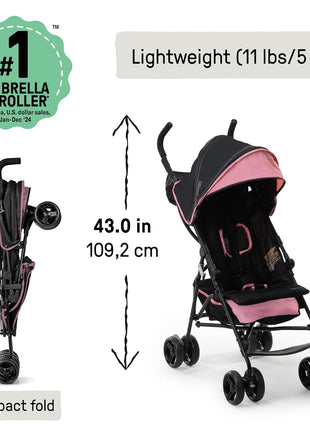 Ingenuity 3D Mini Convenience Stroller – Lightweight Stroller with Compact Fold, Multi-Position Recline, Canopy with Pop Out Sun Visor and More – Umbrella Stroller for Travel, Pink