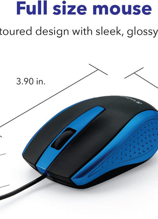 Verbatim Wired USB Computer Mouse - Corded USB Mouse for Laptops and PCs - Right or Left Hand Use, Blue 99743, 1.4" x 2.4" x 3.9"