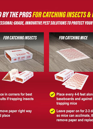 Catchmaster Extra Sticky Insect & Mouse Traps 60-Count, 5.3 inchx8 inch Glue Boards for Mice & Insects, Ultra Sticky Rat & MouseTraps Indoor for Home Use in Garages, Basements & Attics, Pest Control for Home
