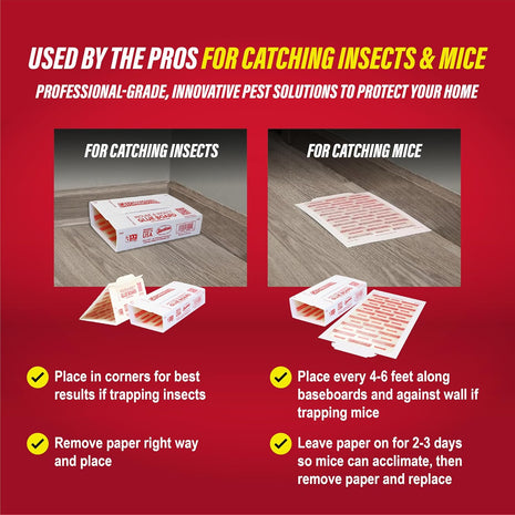 Catchmaster Extra Sticky Insect & Mouse Traps 60-Count, 5.3 inchx8 inch Glue Boards for Mice & Insects, Ultra Sticky Rat & MouseTraps Indoor for Home Use in Garages, Basements & Attics, Pest Control for Home