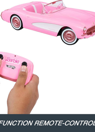 Hot Wheels RC Corvette from Barbie the Movie, Full-Function Remote-Control Toy Car Holds 2 Barbie Dolls
