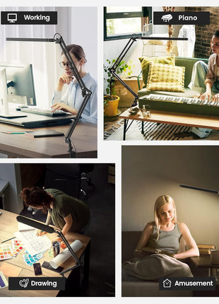 Desk Lamp for Home Office, Eye Comfortable LED Desk Light for Long Hours, Adjustable Swing Arm with Memory Function, Black