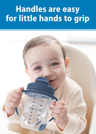 Dr. Brown's Milestones Baby's First Straw Cup, Training Cup with Weighted Straw, 9 oz/270 mL, BPA-free, 6m+, Dark Blue, 1-Pack
