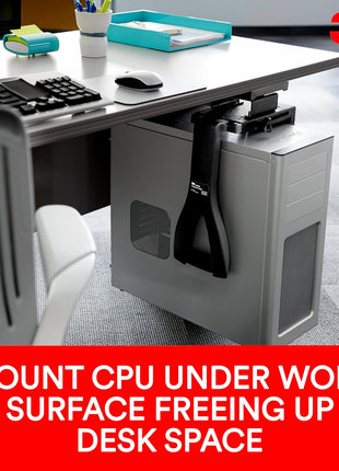 3M Under-Desk Computer Tower CPU Holder, Width Adjust from 3.5 inch to 9.3 inch, Height Adjust from 12.5 inch to 22.5 inch to Fit Most CPU's up to 50 lbs, 3600 Swivel, Steel Construction, 17 inch Track, Black, (CS200MB)