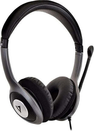 V7 HU521 Deluxe USB Stereo Headphones with Microphone - Black & Grey