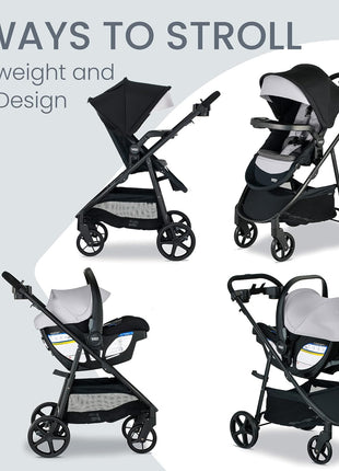 Britax Willow Brook S+ Travel System With Alpine Base — Glacier Onyx | Car Seat Stroller Combo; Brook+ Stroller & Willow S Infant Car Seat; ClickTight; Stroller Insert; Parent & Child Trays