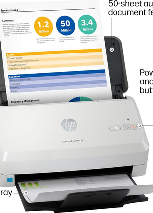 HP ScanJet Pro 3000 s4, Fast 2-Sided Scanner with Auto Document Feeder, Best for Small Business (6FW07A)