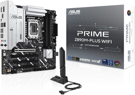 ASUS Prime Z890M-PLUS WiFi Z890 LGA 1851 mATX Motherboard, Intel® CoreTM Ultra Series 2 Ready, Advanced AI PC-Ready, 10+1+2+1 80A Power Stages, DDR5, PCIe® 5.0, USB Type-C®, 3X M.2, Wi-Fi 7, 2.5Gb LAN