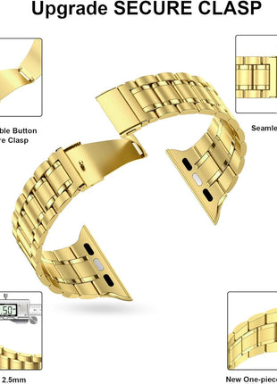 MioHHR Solid Stainless Steel Band Compatible with Apple Watch 38mm(Series 3/2/1) 40mm(Series SE/6/5/4) 41mm(Series 9/8/7) Metal Strap with Soft TPU Case for iWatch Bands for Women and Men, Gold