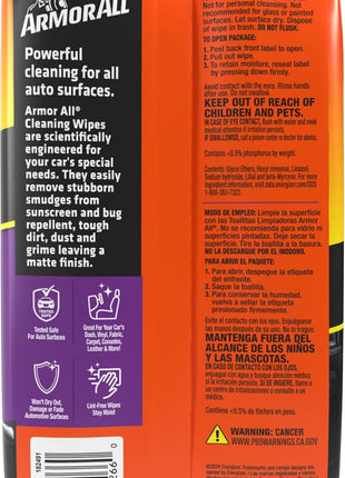 Armor All Car Interior Cleaner Wipes, Interior Cleaning Wipes for Cars, Trucks, Motorcycles, 60 Each