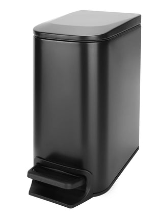 Cesun Small Bathroom Trash Can with Lid, 1.6 Gal, Soft Close, Matte Black | Step pedal soft close, Slim 5.9in fits narrow spaces, Stainless steel, Anti-fingerprint, Removable inner bucket, Odor seal