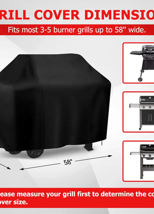 i COVER Grill Cover, 58 inch BBQ Grill Cover for Outdoor Grill, Anti-UV & Fade Resistant Gas Grill Cover, Waterproof Barbecue Grill Covers for Weber, Char-Broil, Nexgrill and More, Black