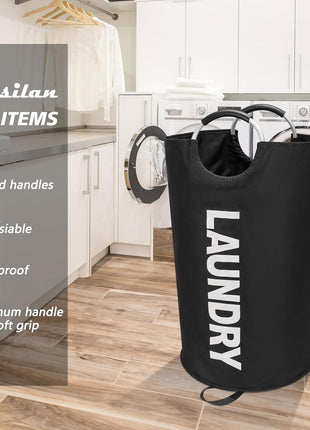Maxsilan 90L Large Laundry Basket, Freestanding Tall Clothes Hamper, Collapsible Laundry Bag, Black