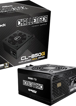 ASRock Challenger 850W Power Supply Auto iCOOL Intelligent Fan Control 120mm Golf Blade 5 Years Warranty CL-850G 80 Plus Gold Certified Non-Modular ATX3.1 PCIe5.1 12V-2x6 Cable