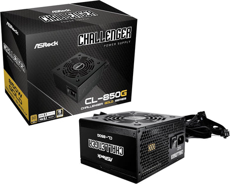ASRock Challenger 850W Power Supply Auto iCOOL Intelligent Fan Control 120mm Golf Blade 5 Years Warranty CL-850G 80 Plus Gold Certified Non-Modular ATX3.1 PCIe5.1 12V-2x6 Cable